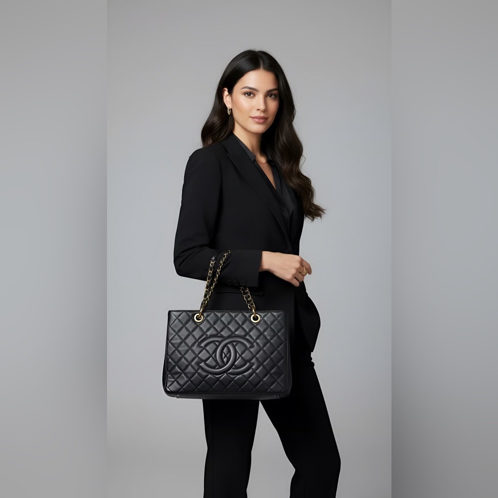 50-25 Preloved Chanel Grand Shopping Tote (GST) In Quilted Caviar Leather